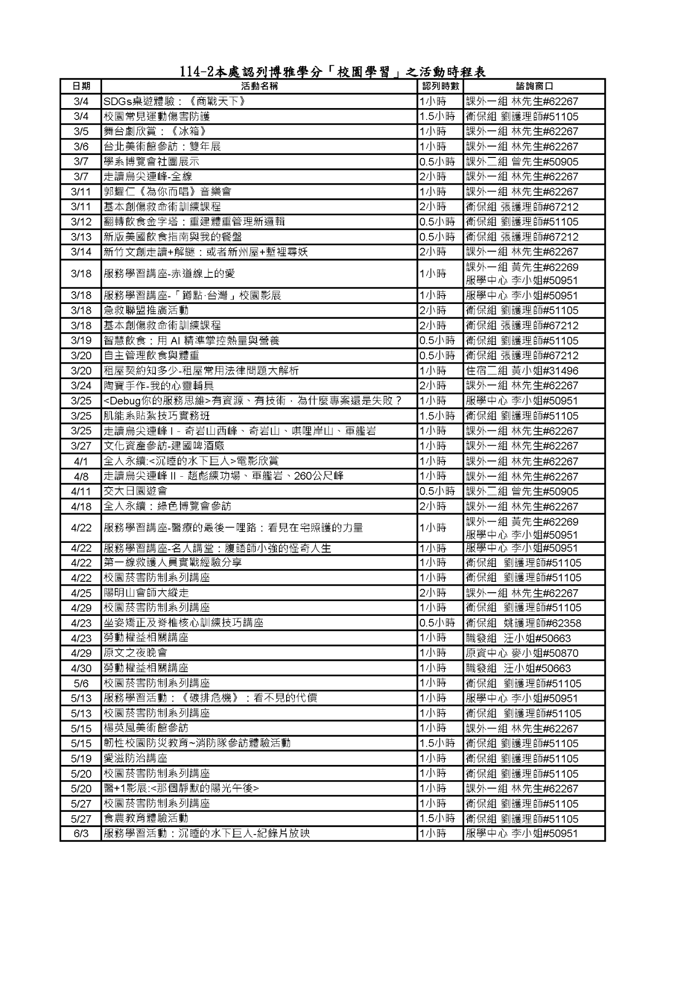 114-2學務處認列博雅活動時程